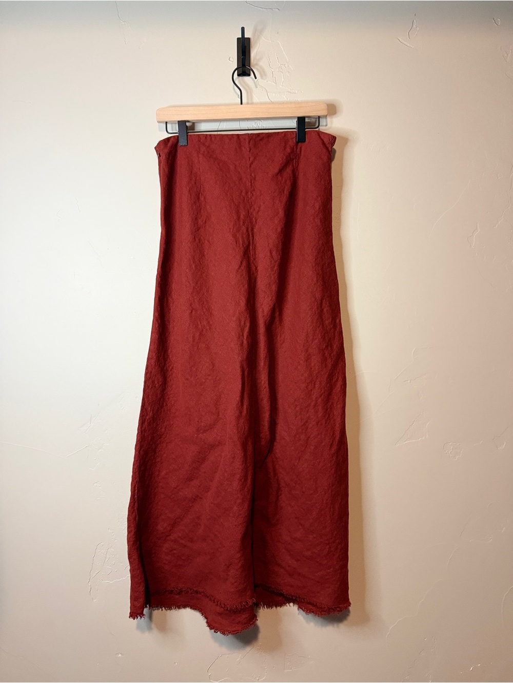 Zara Burgundy Bias Cut Maxi Skirt Raw Edge Hem Medium - Picture 3 of 3